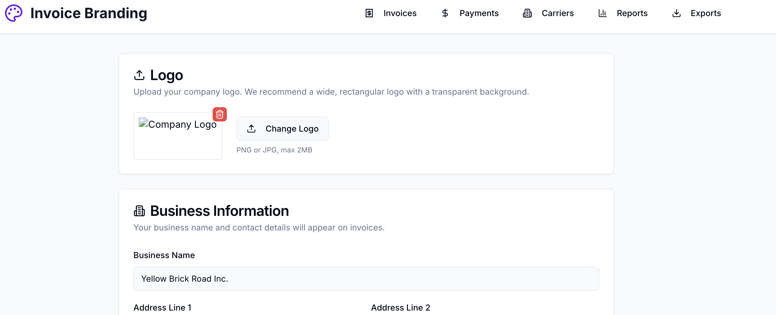 Invoice Branding Settings